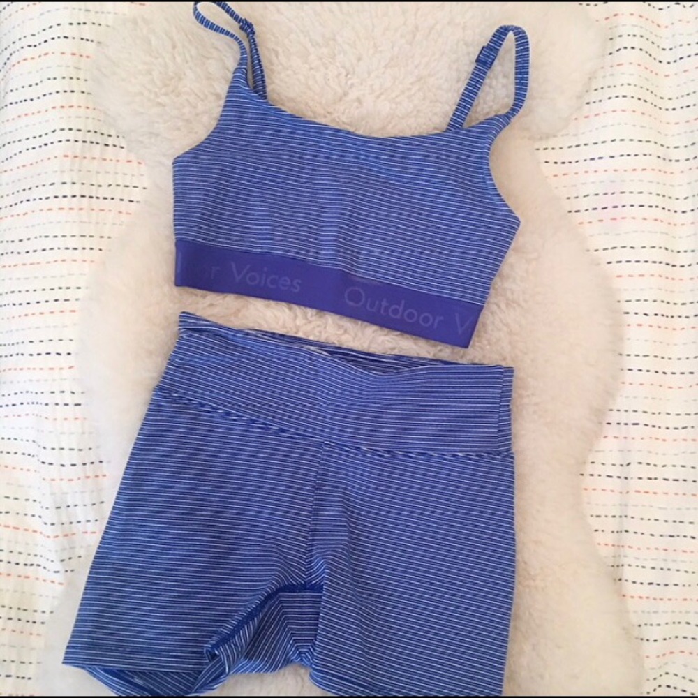 outdoor voices striped sports bra and shorts set